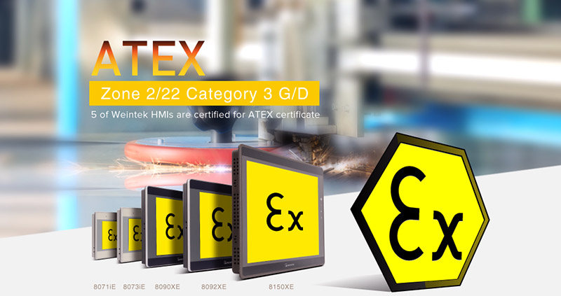 Панели оператора Weintek HMI MT8071iE, MT8073iE, MT8090XE, MT8092XE, MT8150XE, стандарт ATEX Zone 2/22 Category 3