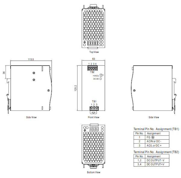 Габариты Faraday 240W/24V/DIN