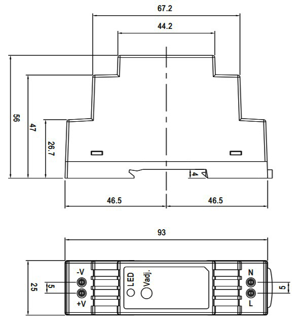 Габариты Faraday 24W/12-24V/DIN